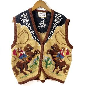 Cat Cowboy Embroidered Vintage Sweater Vest Button Up